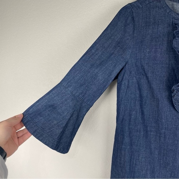 Draper James Dark Wash Chambray Ruffle 3/4 Sleeves Shift Dress - Picture 2 of 7